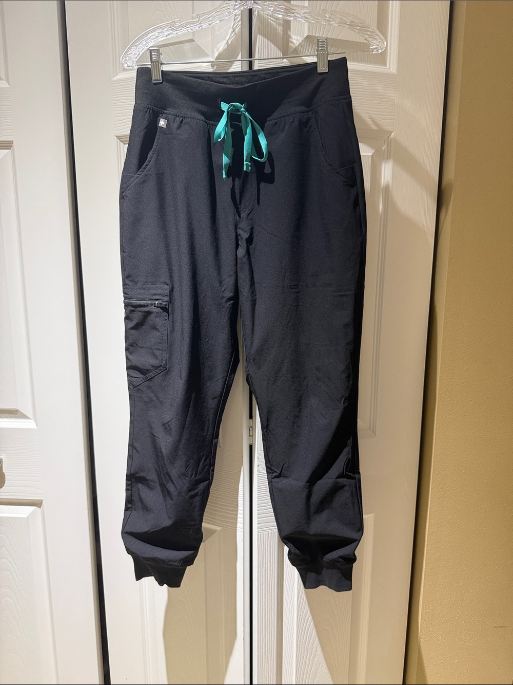 Figs Black Jogger Scrub Pants with Teal Drawstring